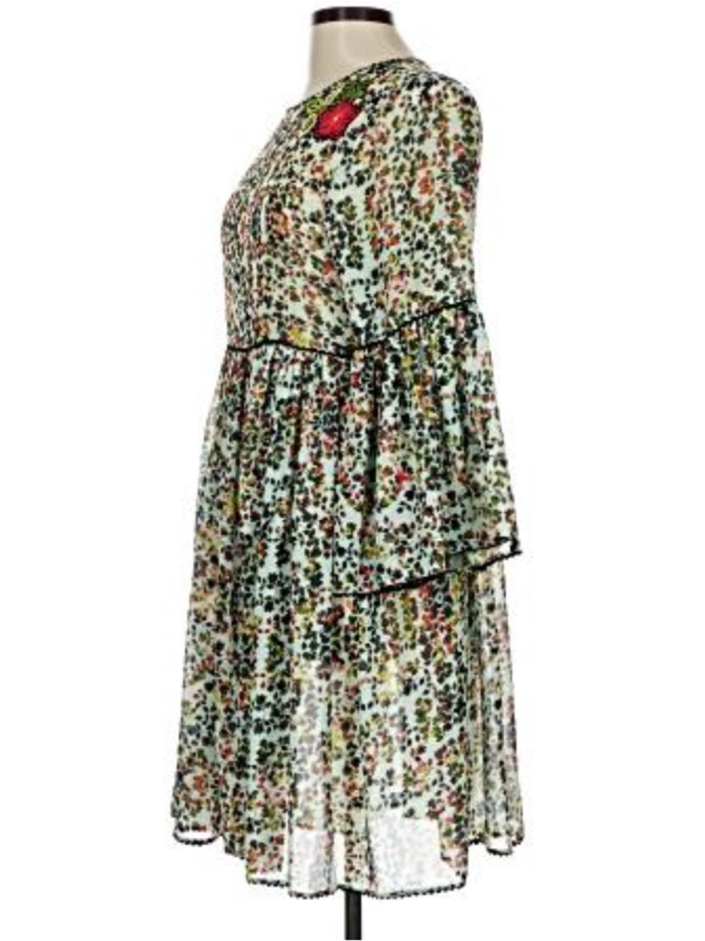 Bhanu by Jyoti Floral Sheer Dress Bell Sleeve Boho Romantic Size 10 - Picture 7 of 10